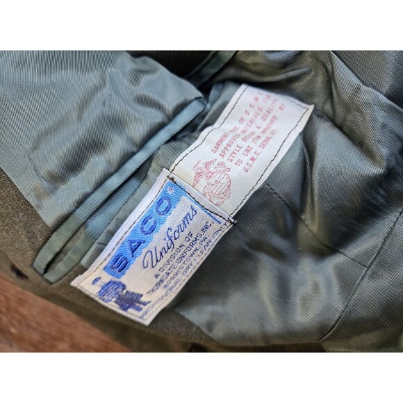 USMC US Marine Corps Officers Service Dress Belted Green Uniform Saco 37S, 29S - Picture 7 of 16